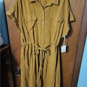 a.n.a Brown Midi Dress with Tie Waist